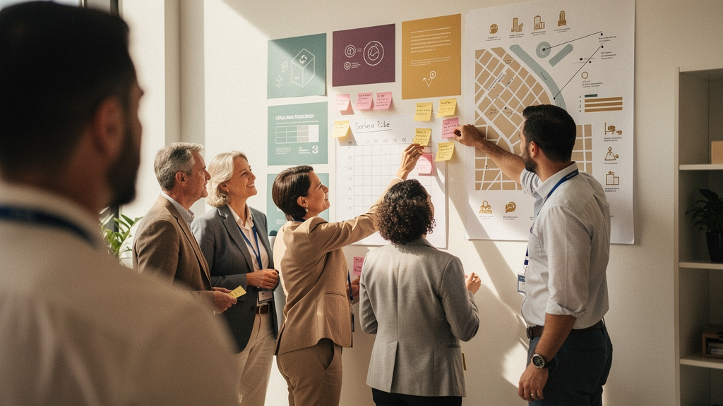 A workplace team mapping organizational needs on a planning wall